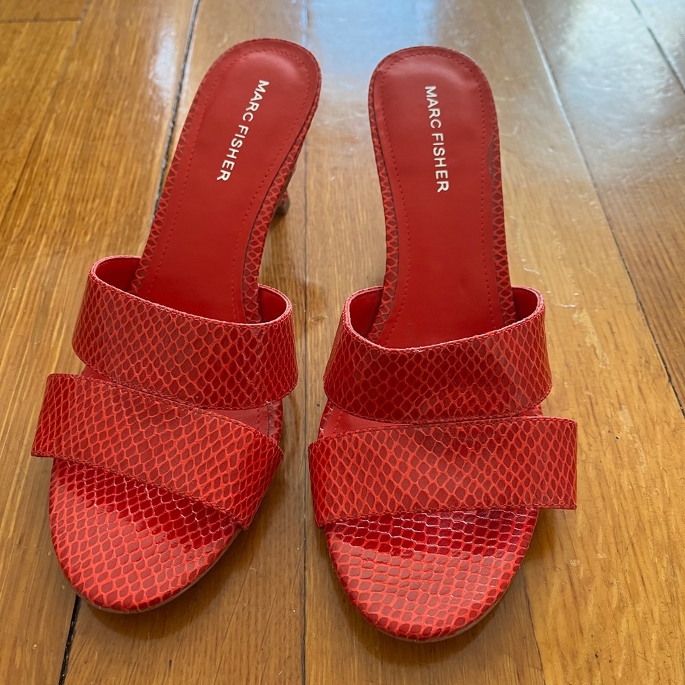 Marc Fisher Red Kitten Heel Sandals